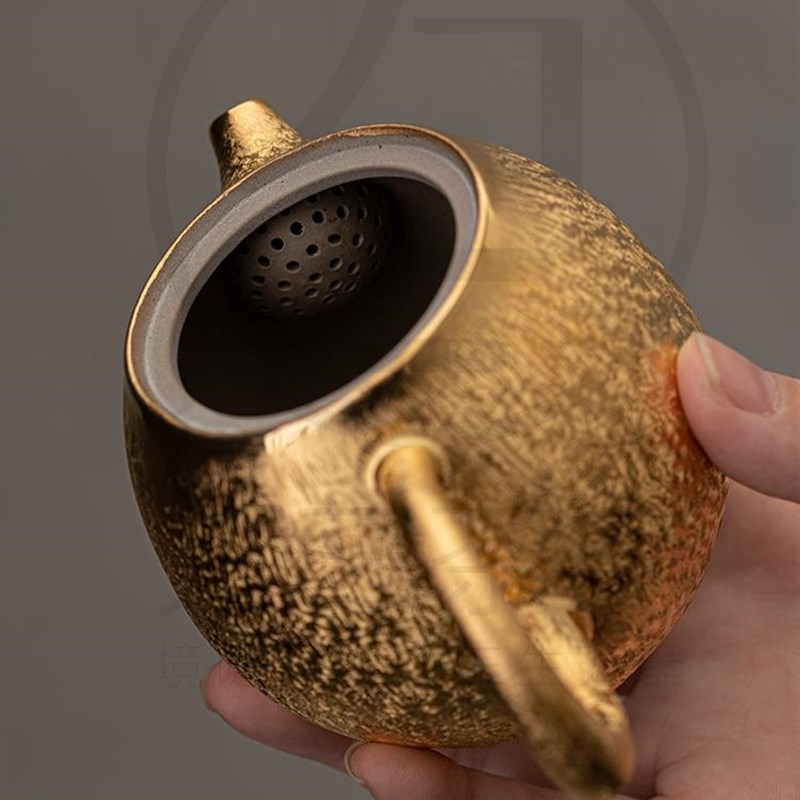 全国潮流新金杯鎏金龙蛋茶壶功夫壶E名家茶具家居纯金壶覆古24