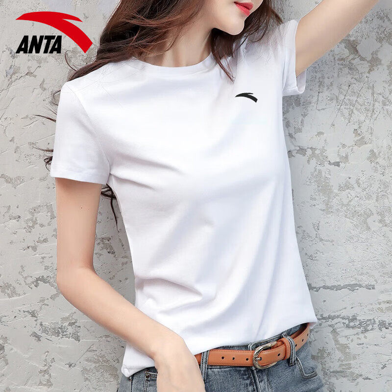 安踏短袖T恤女装春季轻薄透气夏装速干半袖上衣圆领休闲短T运动服