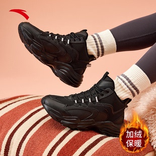 安踏雪地靴女款2026新款春季皮面加绒加厚休闲老爹鞋妈妈大棉鞋女