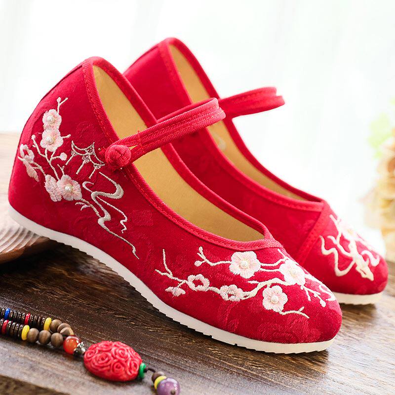怡娜儿汉服鞋民族风绣花鞋布鞋复古中国古风旗袍鞋茶艺师高跟单鞋