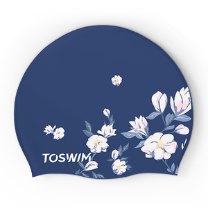 TOSWIM游泳帽女防水不勒头长发加大头围时尚印花色硅胶款帽子女士