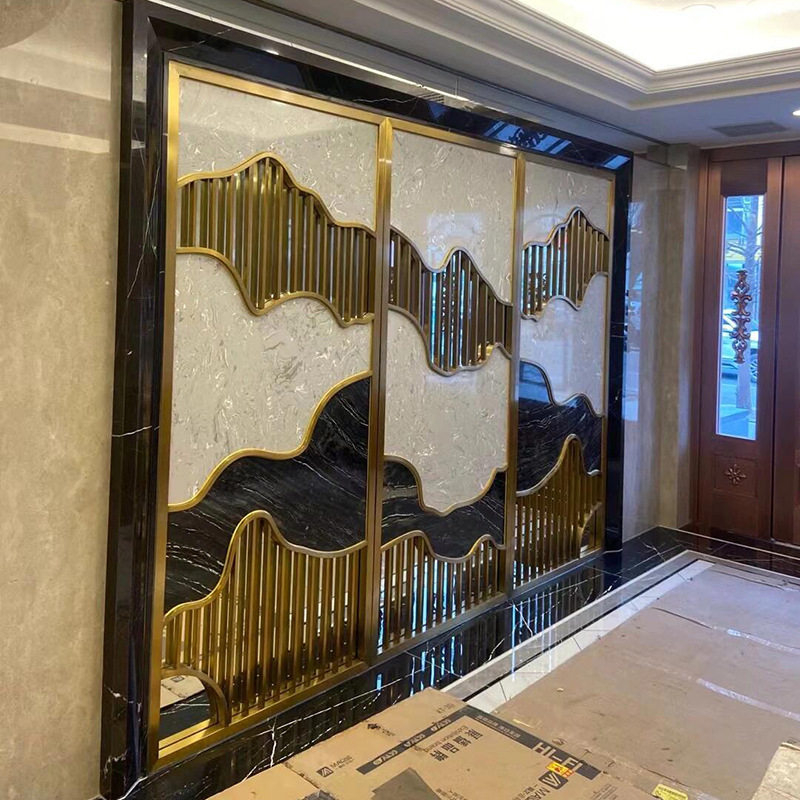 厂家直销玻璃不锈钢屏风隔断酒店别墅会所走廊楼梯遮挡背景墙装饰