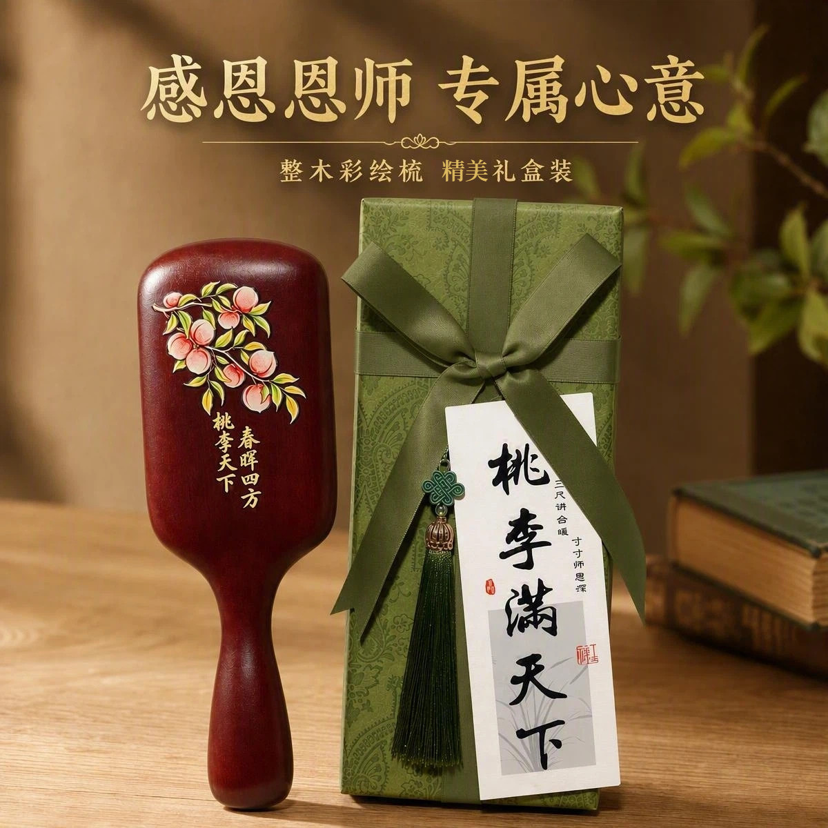教师节送老师档次高又不贵的礼物送女老师国风檀木按摩气垫梳礼盒