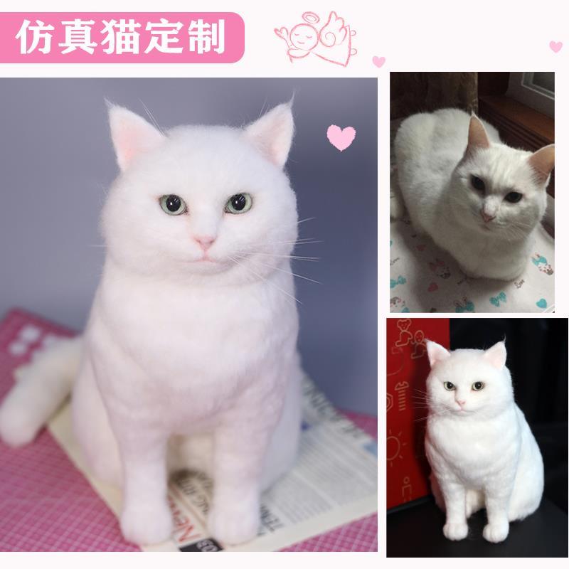 定制羊毛毡宠物摆件戳戳乐diy成品纯手工玩偶来图定制白色田园猫