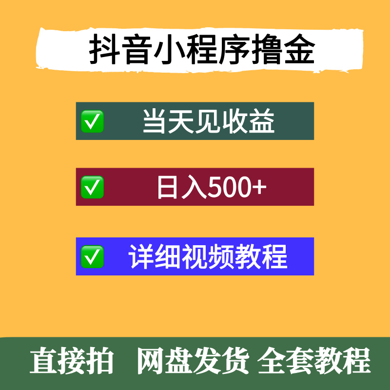 抖音小程序撸金，当天见收益一小时300+详细视频教程