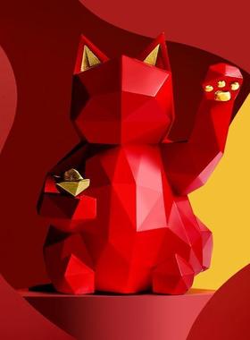 风水招财猫装饰店铺桌面几何中式摆件客厅树脂摆件工艺品家居新款