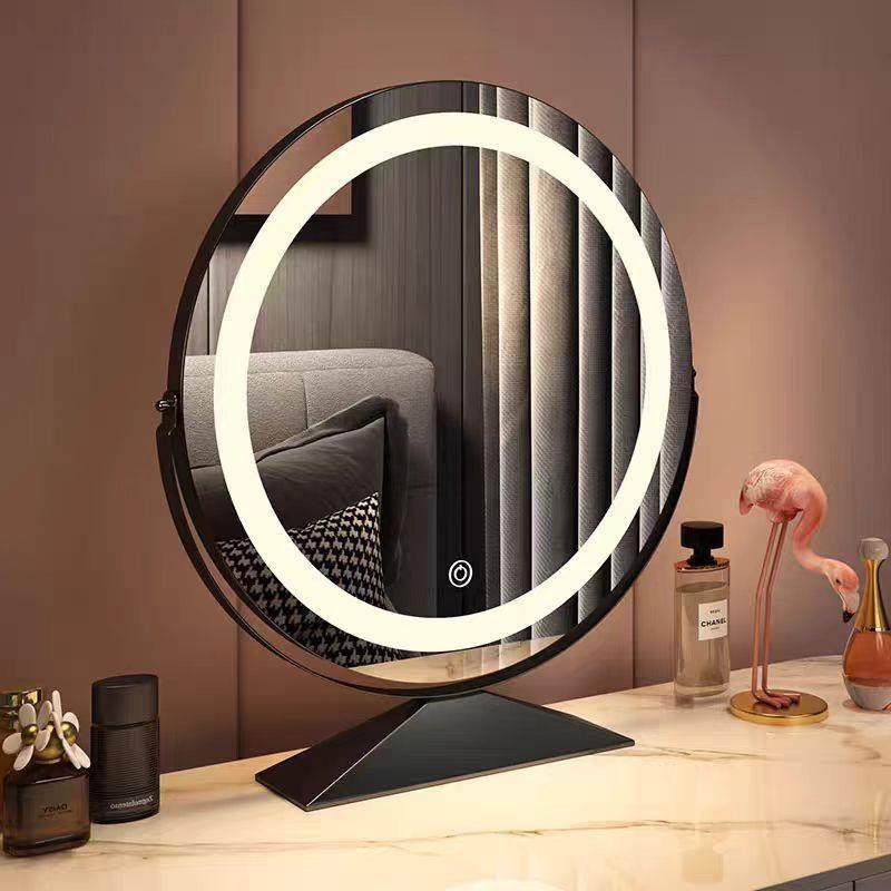 梳妆台智能化妆镜带灯台式桌面发光网红卧室美妆镜可旋转梳妆镜子