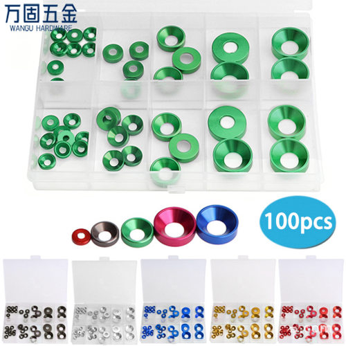 彩色铝合金垫片螺丝垫圈组合100pcs盒装凹孔鱼眼沉孔垫圈+螺丝钉