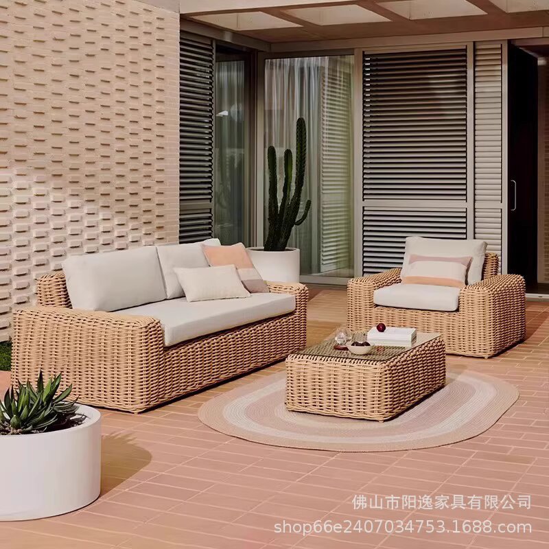 户外藤编沙发庭院组合露天别墅花园民宿酒店阳台休闲藤椅沙发家具
