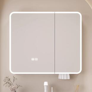 圆角太空铝储物柜卫生间挂墙式带美妆收纳架梳妆镜箱智能浴室镜柜