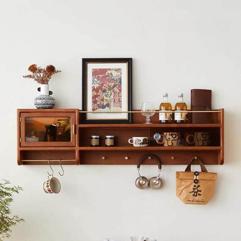 实木小吊柜墙上置物架挂墙式复古玻璃杯子柜北欧储物柜厨房墙壁柜