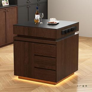 月弦岛台柜单柜家用可移动岛台复古餐边柜倒台一体岩板储物柜定