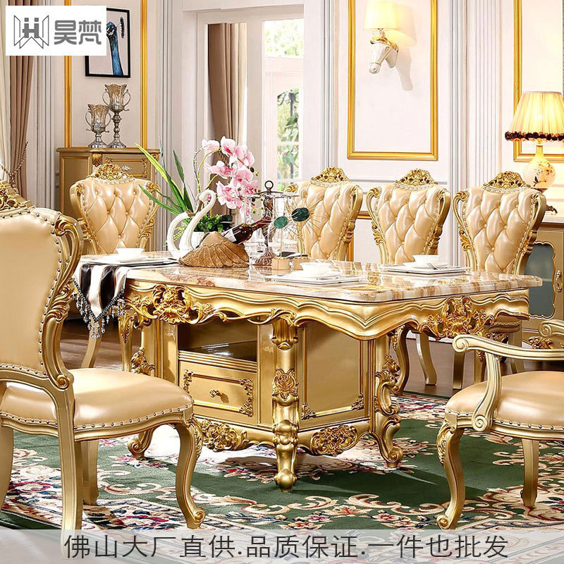 欧式高档西长餐桌大理石长方形奢华别墅餐桌椅组合一桌十椅家用