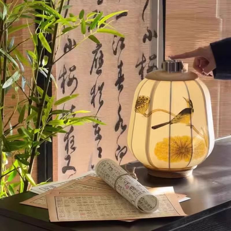 充电触摸中式复古布艺氛围台灯