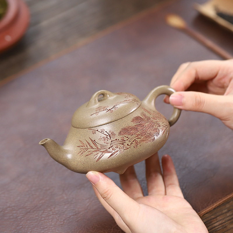 手工紫砂壶非机车非灌浆原矿紫砂松华青段汉棠石瓢茶具厂家批发