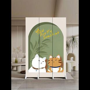 ๑奶油风屏风隔断客厅可折叠移动入户门对门简约现代装饰品简易折