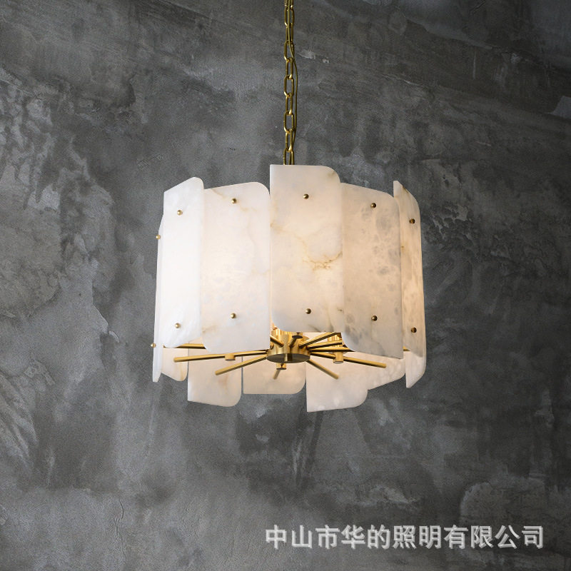 后现代轻奢云石吊灯全铜客厅灯简约大气餐厅吧台灯别墅卧室楼梯灯