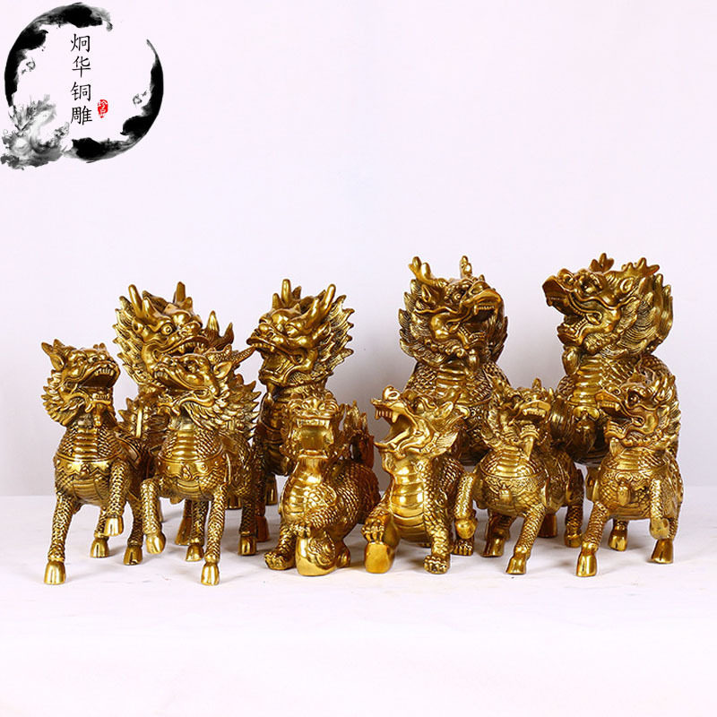 批发直供仿古铜制麒麟貔貅元宝麒麟火麒麟镇铜摆件工艺品