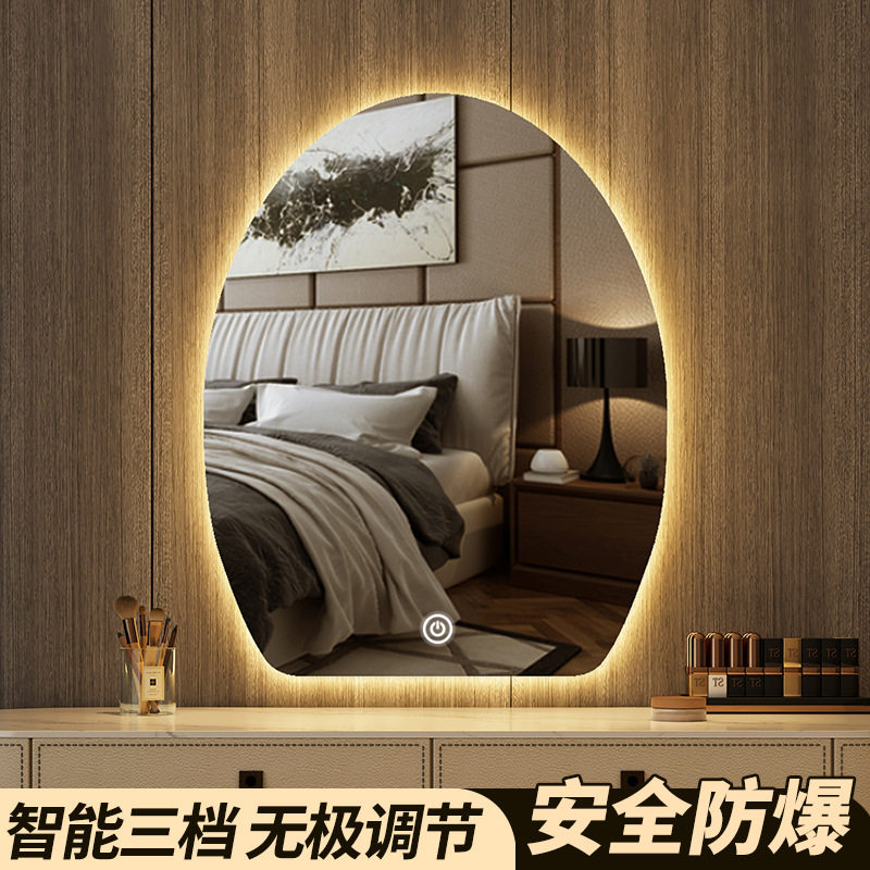 化妆镜壁挂蛋形梳妆镜卧室挂墙led异形智能镜带灯发光梳妆台镜子