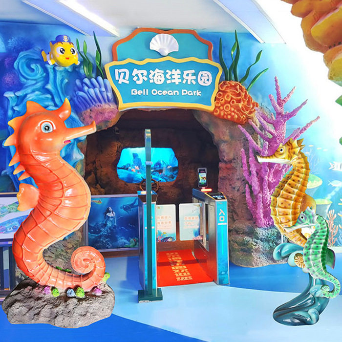 仿真发光海马模型壁挂玻璃钢餐厅装饰品水池吐水摆件海洋生物雕塑