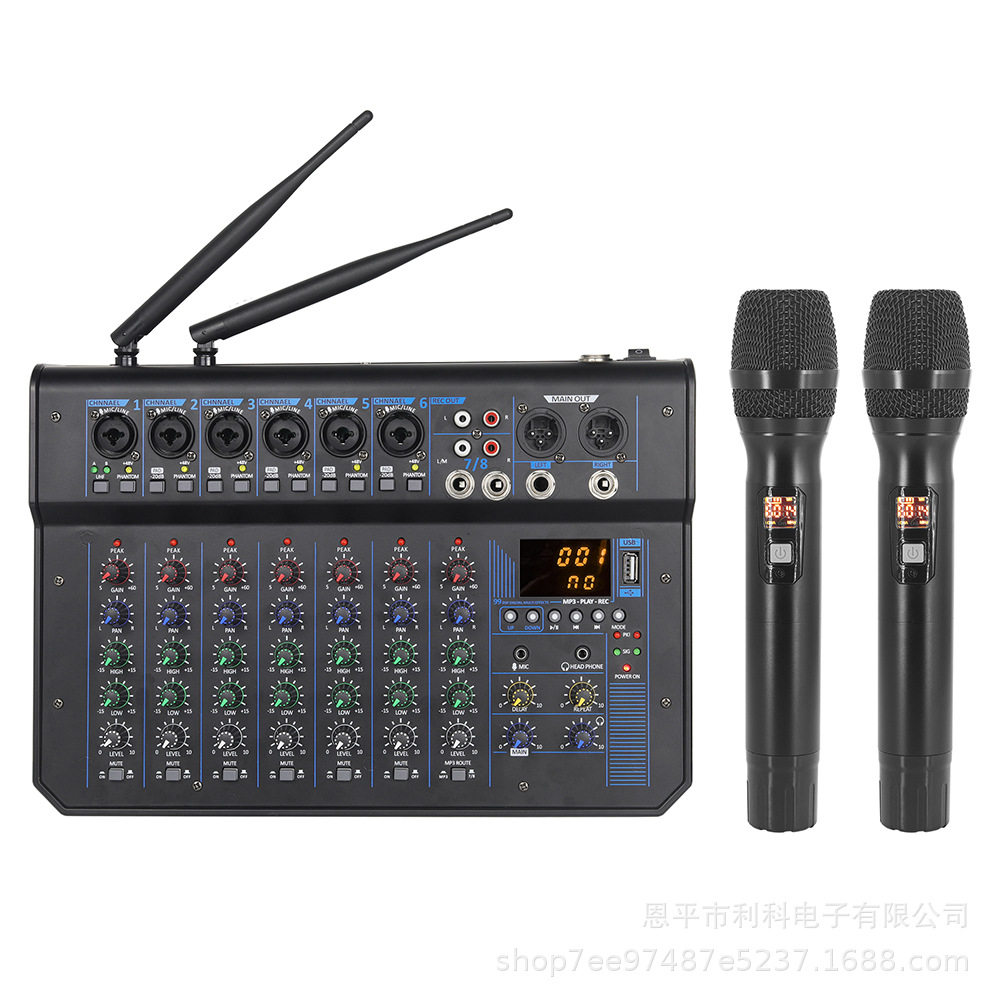 GK-08 专业8路舞台演出带麦克风调音台 带混响USB专业混音器
