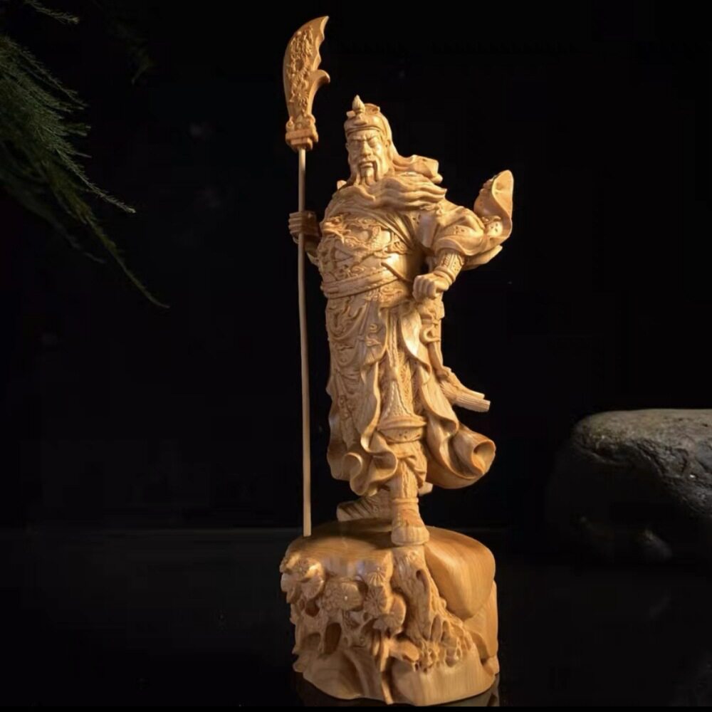 崖柏雕刻御龙关公摆件英勇武财神关二爷关羽木制家居办公室装饰品