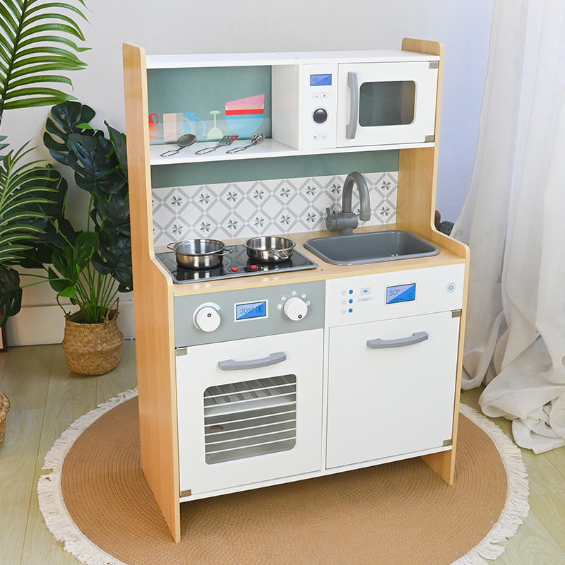 儿童仿真木纹厨房玩具不锈钢厨具收纳柜套装小女孩过家家玩具批发