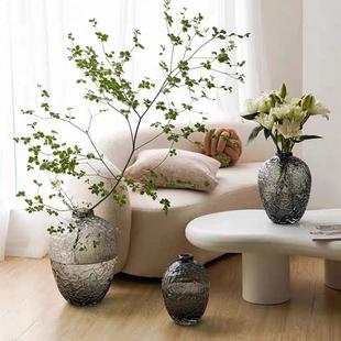 简约大肚落地锤纹吊钟马醉木灰色水培玻璃花瓶家居装饰花器摆件