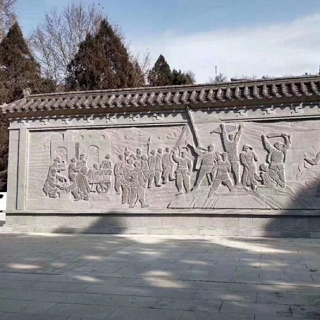 石雕壁画浮雕人物雕画花岗岩印度红大理石文化宣传墙景区工园石雕