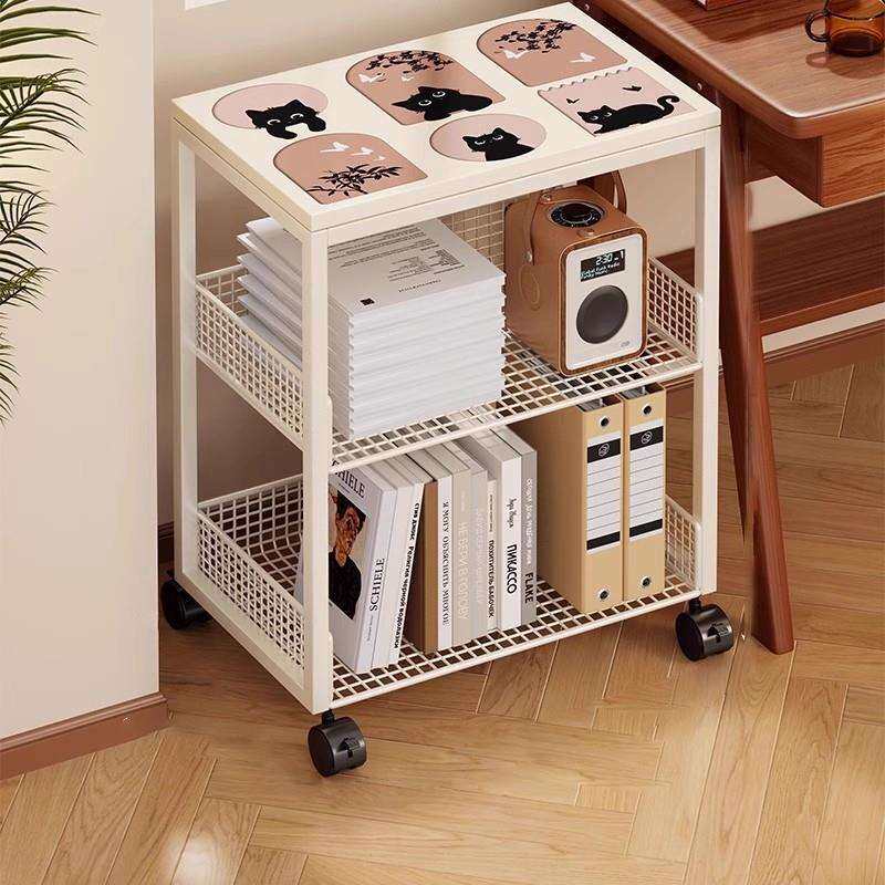 打印机置物架办公室工位收纳桌下放置架落地可移动带轮书架小推车