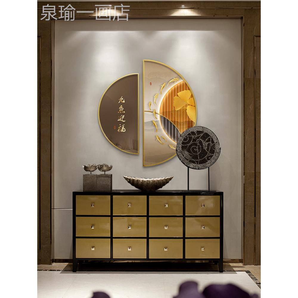 网红每年都有鱼，新面中式餐厅墙装饰画，餐厅代画现轻奢客，厅门