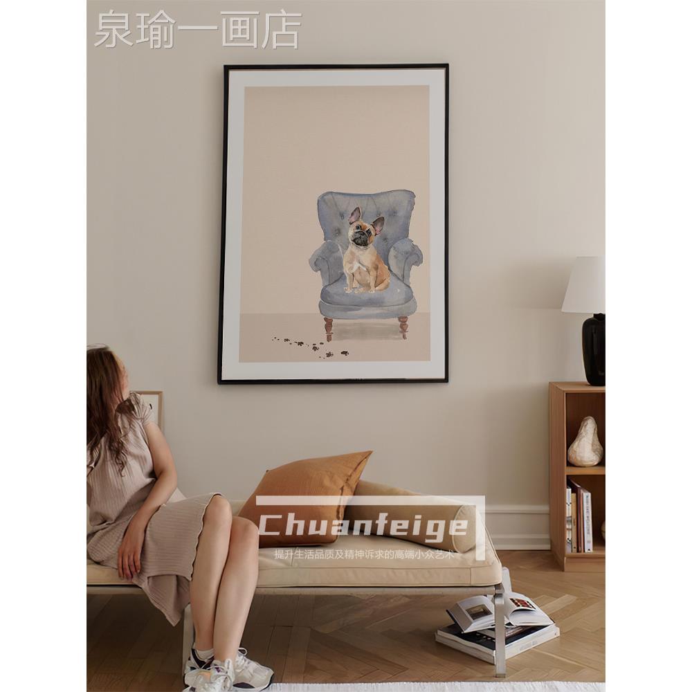 网红斗牛犬可男爱狗狗挂系列画通萌系儿童房女装饰画孩孩书房卡挂