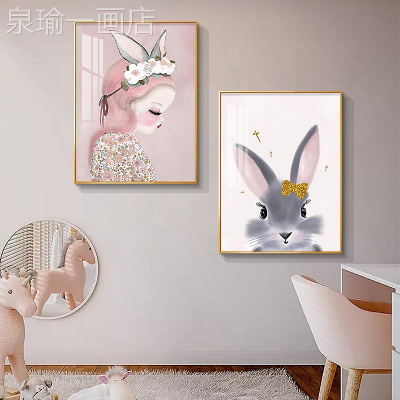 网红儿童房装饰画卧室床头画挂组画温馨女孩公主房壁晶瓷房画间两图片