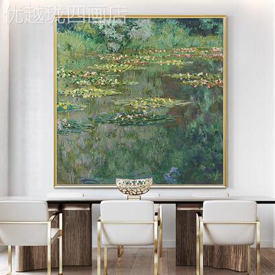 网红现代大客厅装画莫奈睡餐厅挂画纯手绘幅油饰莲过道画走廊玄关