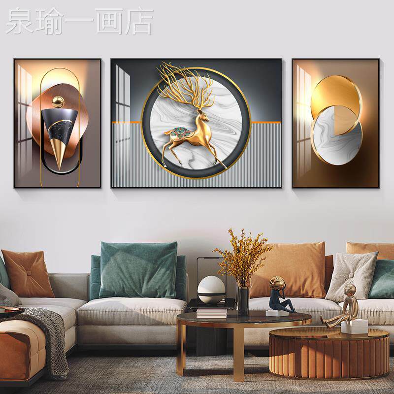 网红客厅大发背景沙墙装饰画艺高档气迷失麋鹿镶钻晶挂画抽象术三