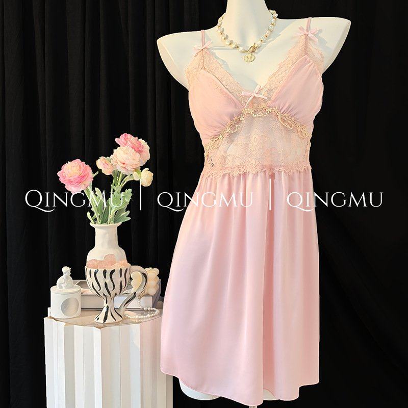 性感吊带睡裙睡袍两件套带胸垫蕾丝纯欲风女士家居服冰丝睡裙女夏,女士内衣/男士内衣/家居服,睡裙,淘宝优惠券,粉丝福利购,淘宝优惠卷