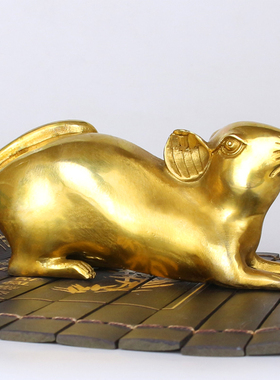 纯铜老鼠摆件十二生肖鼠黄铜招财鼠可爱光面鼠U客厅家居装饰品