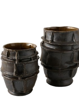 复古做旧金属釉古铜色陶瓷花瓶摆件新中式样板P间客厅茶几果盘装