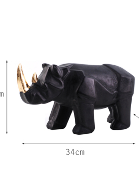 现代样板房家居装饰摆件儿童房犀牛软装饰品动物摆设黑.色创意工