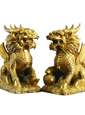 铜麒麟摆件一g对八卦火麒麟公母玄关装饰工艺品办公室乔迁开业礼