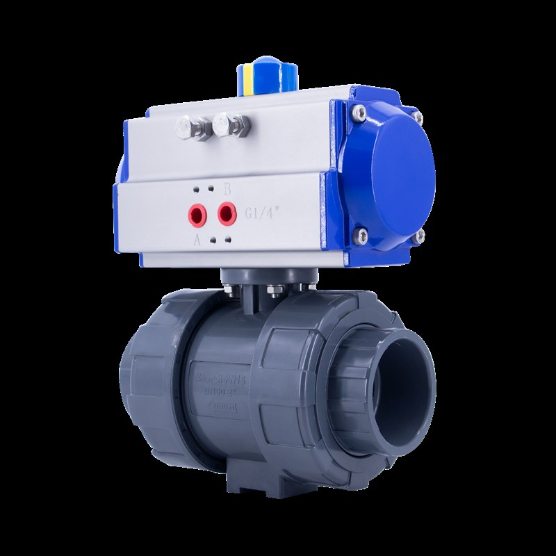 上海沪工阀门Q621Fn-10S气动双由令球阀 塑料UPVC化工防腐耐酸碱