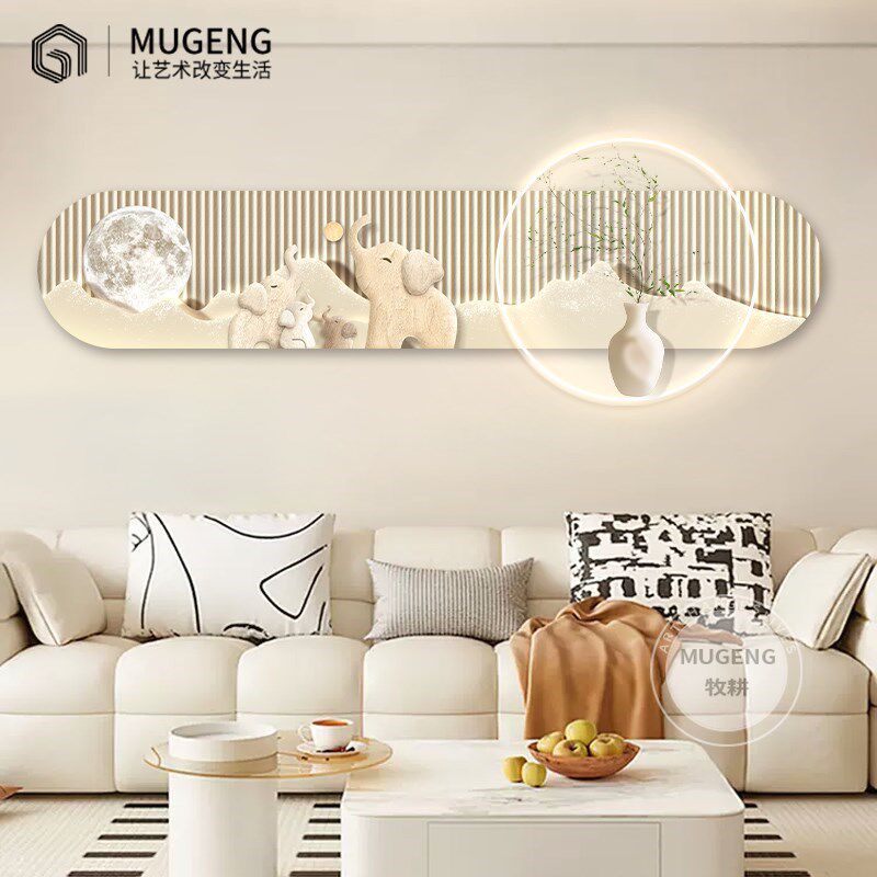 爆款客厅奶油风ledo灯挂画 餐桌过道墙装饰画沙发背景壁画侘寂风