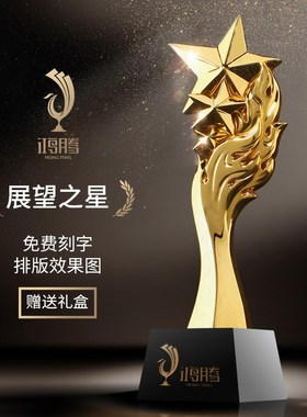 展望之星 新款奖杯p奖杯 五角星奖杯火焰奖杯定制季度优秀员工
