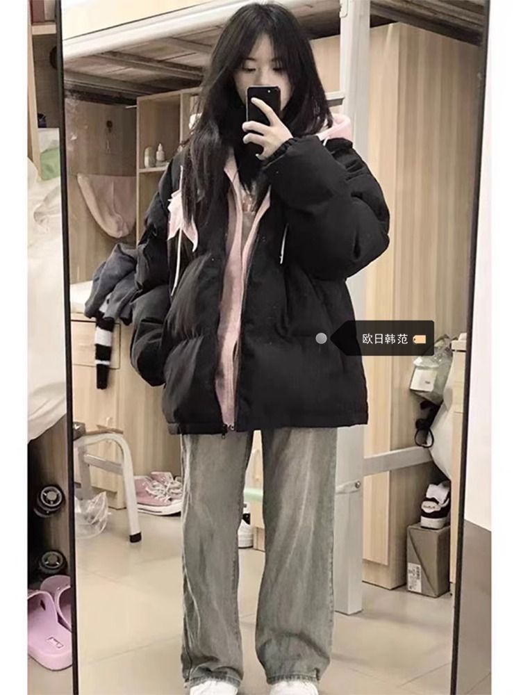 女童羽绒服冬季2023新款外套大童洋气保暖初中生加厚短款黑色棉服