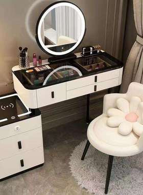 北欧卧室化妆台现代简约多功能一体柜化妆桌智能梳妆台无线充电