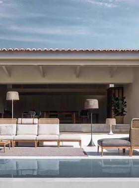 户外藤编沙发庭院柚木家具样板房售楼部设计师藤椅沙发露台sofa椅