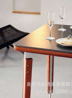 中古风餐桌复古实木岩板意式纯白纯黑大理石长桌家用饭桌不锈钢腿