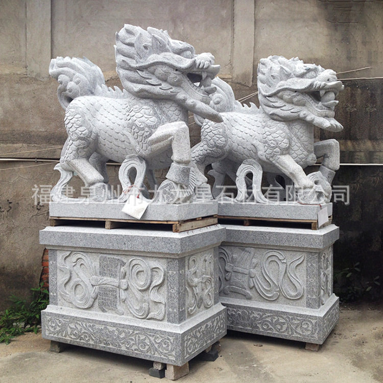石雕麒麟一对汉白玉镇别墅商场门口摆件青石家用宅天然大理石貔貅