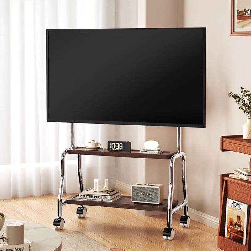 电视支架移动落地艺术推车家用带轮不锈钢电视挂架32-75英寸通用