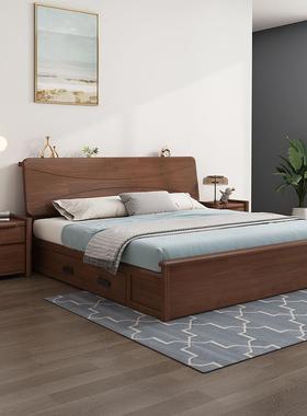 全实木床北欧主卧收纳储物床现代简约橡木双人床原木经济型单人床